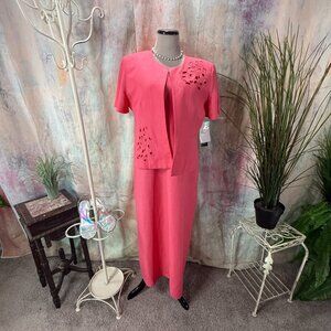 New📌 Jessica Howard Charming Linen Blend Midi Dress With Embroidered Jacket